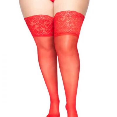 Stay Up Plus Size Lycra Sheer Thigh High Stockings With Wide Silicone Lace Top